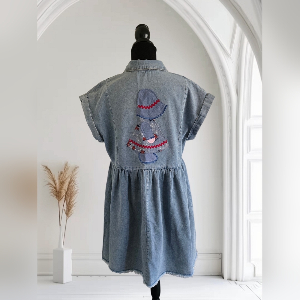 upcycled denim dress Umgee With Holly Hobbie/Sun Bonn… Denim jacket SIZE:Child 12 w swim Women's Sleeveless Scoop Neck Genderless style
